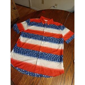 Small Cabana Crown Ivy Patriotic American Flag Stars Strips Front Button Shirt